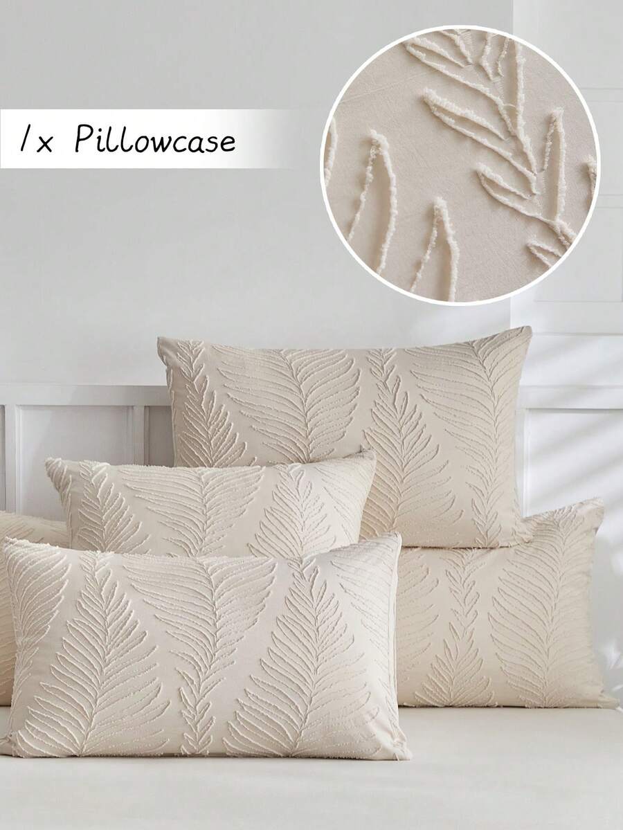 1 buah Sarung Bantal Tidur Gaya Bohemian Motif Daun Khaki dengan Potongan, Sarung Bantal Dekoratif Minimalis Bertekstur Pastoral untuk Sofa, Sarung Bantal Dekorasi Rumah Gaya Sepanjang Musim, Dapat Dicuci dengan Mesin, Tanpa Isian - Khaki - View 1