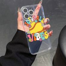 Funda para teléfono: Una funda transparente, a prueba de caídas, con impresión UV de alta definición que presenta "SOFTBALL VIBES" en texto colorido y un diseño de pelota de softbol amarilla, realzada con flores multicoloridas. Compatible con iPhone 17/16e/16/15/14/13/12/11 Pro/Pro - transparente - Ver 4