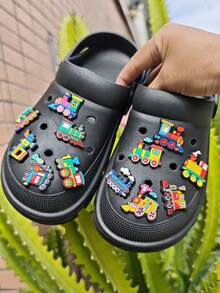 12pcs/Set Soft Rubber Colorful Little Train Series DIY Fashion Sandals Accessories, Detachable Clog Shoe Charms - Multicolor - View 2