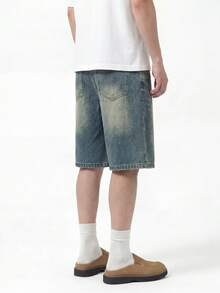 Men's Loose Casual Denim Shorts With Pockets, Versatile Summer Denim Shorts - Mustard Yellow - View 5