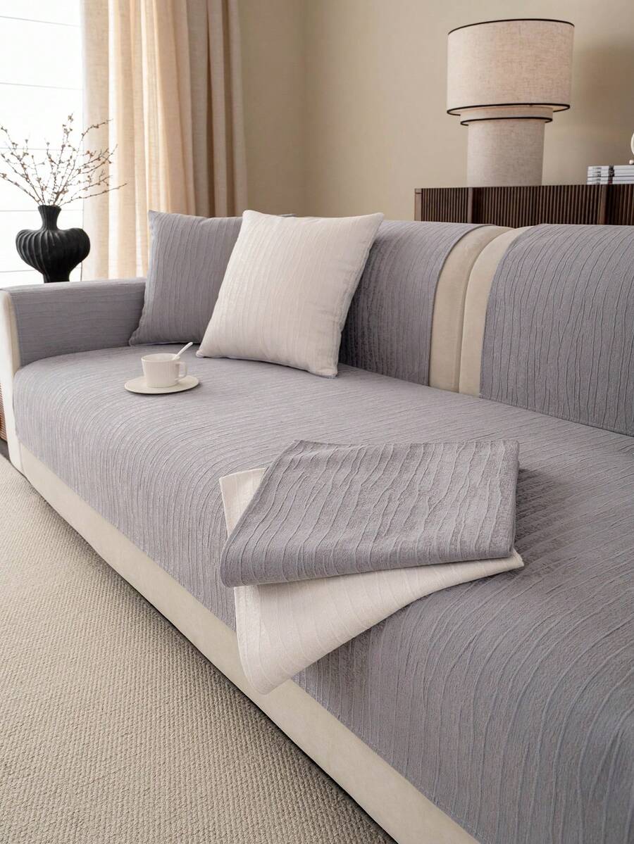 1pc Chenille Solid Color Sofa Cover, Pet Friendly, Non-Slip Bottom, Suitable For Living Room, Bedroom, Office, Party, Etc., All Seasons, Machine Washable Sofa Cushion - Light Grey - View 1