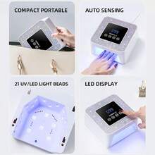 New Smart High-Power Nail Lamp Nail Dryer, Touch Screen, 21 LED UV Dual Beads, 4 Timers, Smart Sensor, Large Display, AB Rhinestone Decor, USB Cable, 2 Color Options,For Home, Salon Gift - White - View 7