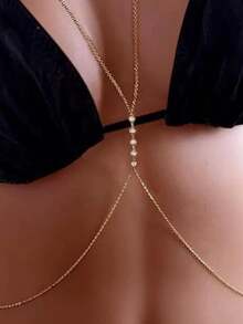 1pc Fashion Sexy Rhinestone Beach Bikini Halter Neck Waist Chain Body Chain, Suitable For Party, Gathering, Summer Beach Vacation, Daily Accessory, Holiday Gift - Gold - View 9