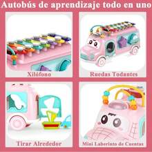 Baby School Bus Toy Percussion Instrument Shape Sorting Sensory Learning Toy For Boys Girls Intelligence Development Pink - Pink - View 9