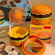 Mirror Fan, Hamburger Desktop Fan With USB Rechargeable Design, Cute Mini Desk Fan With Storage Compartment, Fun French Fries Style Table Fan For Students & Office - Yellow - View 3