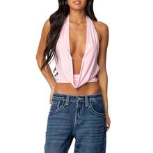 Ropa Sexy Y2K para mujer, camisetas sin mangas con cuello Halter, Top corto sin mangas con espalda descubierta y espalda abierta, chalecos Vintage de los años 90 con cuello en V profundo - B - Ver 1