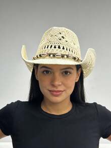 1pc Women's Outdoor Beach Western Style Sun Hat, Straw Hat, Jazz Hat, Bohemian Style Panama Hat, British Gentleman Hat, Suitable For Seaside Vacation And Travel (If The Hat Has Creases, Please Use An Iron To Iron It, And It Will Be Restored) - A - View 9