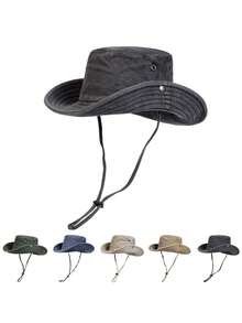 1 pieza Sombrero de cubo con cordón decorativo para mujer, diseño de correa ajustable para la barbilla, unicolor, minimalista y versátil, tratamiento desgastado, tela suave, protección solar y a prueba de viento, de moda, adecuado para viajes, playa, vacaciones, uso casual diario, unisex - Multicolor - Ver 4