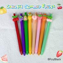 8pcs/Set Fruit Pattern Retractable Gel Pens, Cute Highly Attractive Black Ink Ballpoint Pens, Minimalist Student Writing Pens, Office Signature Pens, Holiday Event Gift Pens, Back To School - Black Click Pen - View 2