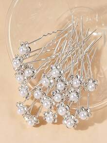 20pcs/Set Women's New Handmade Rhinestone Bridal Hair Accessories, Fork Hair Clips, U-Shaped Curly Hair Clips, Wedding Hair Clips, Daily Simple Versatile - 6+1 Diamond Pearl Model - View 4