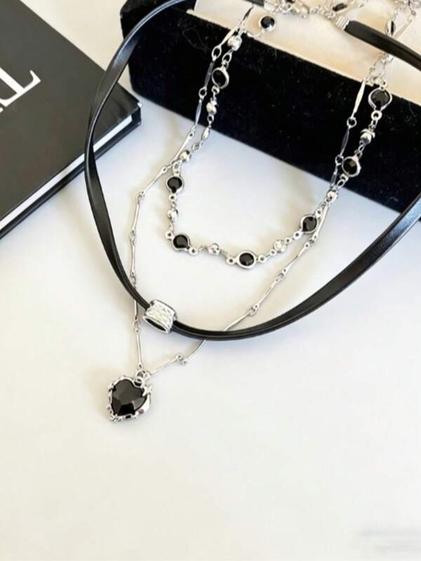1 Set Y2K Heart Multi-Layer Stacked Necklace For Women, Sweet & Cool Collarbone Chain Choker Neck Chain