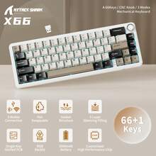 ATTACK SHARK X66 Wireless Mechanical Gaming Keyboard With Knob,Tri Mode USB-C/BT5.0/2.4G Gasket Mounted 60% RGB Gaming Keyboard, Side Printed PBT Keycap,Hot Swappable Strawberry Switch - Cheese White/ Star Black/ Moonlight/ BlackBerry - View 10