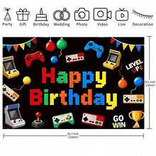 1件電子遊戲主題生日背景布，聚酯纖維材質，適用於遊戲主題生日派對、嬰兒洗禮和遊戲之夜裝飾 - 查看 4