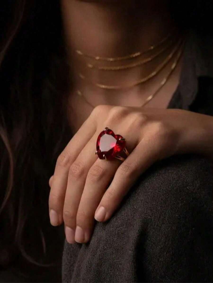 1件女款愛心設計戒指，時尚精緻配件，亮麗甜美日常風格，生日禮物，情人節禮物，日常使用(無盒)