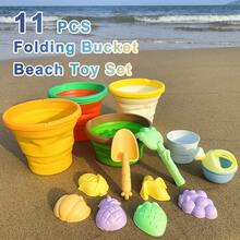 Set di giocattoli da spiaggia a forma di anguria - Forma carina a forma di frutta, materiale PP durevole, adatto per giochi all'aperto e divertimento in spiaggia, inclusi secchio pieghevole, pala e rastrello, design divertente, set di giocattoli da spiaggia in plastica durevole - Multicolore - Visualizzare 1