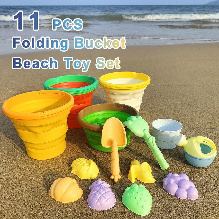 Set di giocattoli da spiaggia a forma di anguria - Forma carina a forma di frutta, materiale PP durevole, adatto per giochi all'aperto e divertimento in spiaggia, inclusi secchio pieghevole, pala e rastrello, design divertente, set di giocattoli da spiaggia in plastica durevole - Multicolore - Visualizzare 1