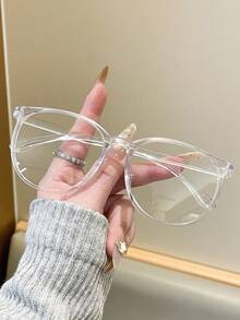 1 Pair Women's Transparent Round Frame PC Material Fashion Solid Color Glasses, Suitable For Daily Wear - Clear - View 2