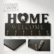 經典黑色 HOME 形狀門後衣帽掛鉤 2D 木製牆面收納掛牆鑰匙架 牆面裝飾 浴室收納 時尚現代派對居家裝飾 - 適用於客廳、臥室、走廊、辦公室及其他通用區域 - 黑色 - 查看 4