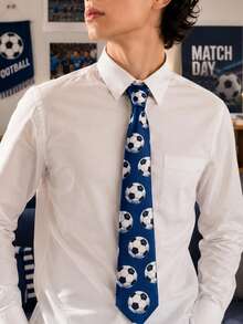 1pc Men's Sports Theme Tie With Football Print, Fashion Party Necktie For Events - Multicolor - View 2