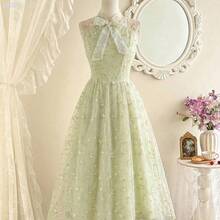 yonghongmaoyi1  Vestido de mujer elegante y vintage con bordado floral de malla y lazo, vestido casual de verano para vacaciones, vestido de primavera, ropa de primavera para mujer, vestido de fiesta elegante, vestido de invitada de boda, vestido de graduación, vestido de ceremonia elegante, vestido formal para mujer - Celeste - Ver 4