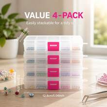 4pcs/Set 10-Compartment Removable Storage Box, Perfect For Beading, Seed Beads DIY Sorting, Jewelry, Earrings, Rings, Hardware Accessories And Small Items, Pink Secure Snap Closure, Detachable Organizer Box - A - View 6