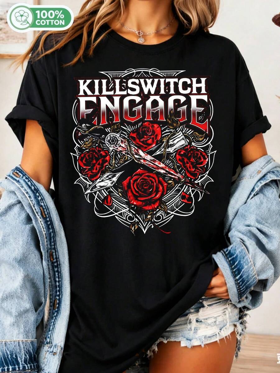 Vintage Killswitch Engage Sweatshirt, Metalcore Band T-Shirt, My Curse The End Of Heartache Merchandise, Unisex Rocker T-Shirt - 黑色 - 查看 1