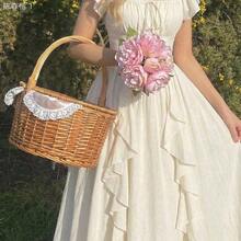 jianchaimaoyi02  MOD Vestido largo con mangas de farol con volantes de color albaricoque, vestidos de mujer de otoño - Blanco - Ver 5