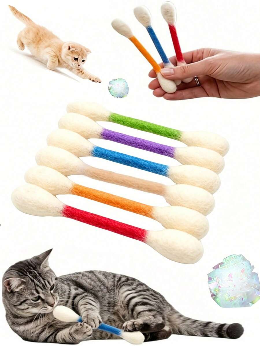 2pcs Felt Cat Kicker Toys, Interactive Kitten Teething & Chewing Toys, Boredom Relief Dental Toys, Anxiety Relief & Digestion Aid Gift For Cat Lovers, Battery-Free, Suitable For Cats And Dogs - Multicolor - View 1