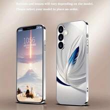 Expédition 24h depuis DE/FR/ES | Étui en verre trempé argenté électroplaqué avec motif de plumes blanches et ailes blanches bleu & blanc, protection de caméra & antichoc – Compatible avec Apple 11/12/13/14/15/16/17 Pro Max/Plus/SE/Air – Cadeau parfait – Pour Samsung Galaxy S21/S22/S23/S24/S25 Ultra - 1 image couleur - Voir 11