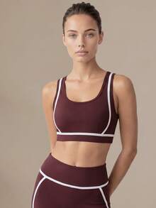 Women's Colorblock Trim High-Support Fitness Training Sports Bra, Push-Up Open Back Yoga Bra - Red Violet - View 5
