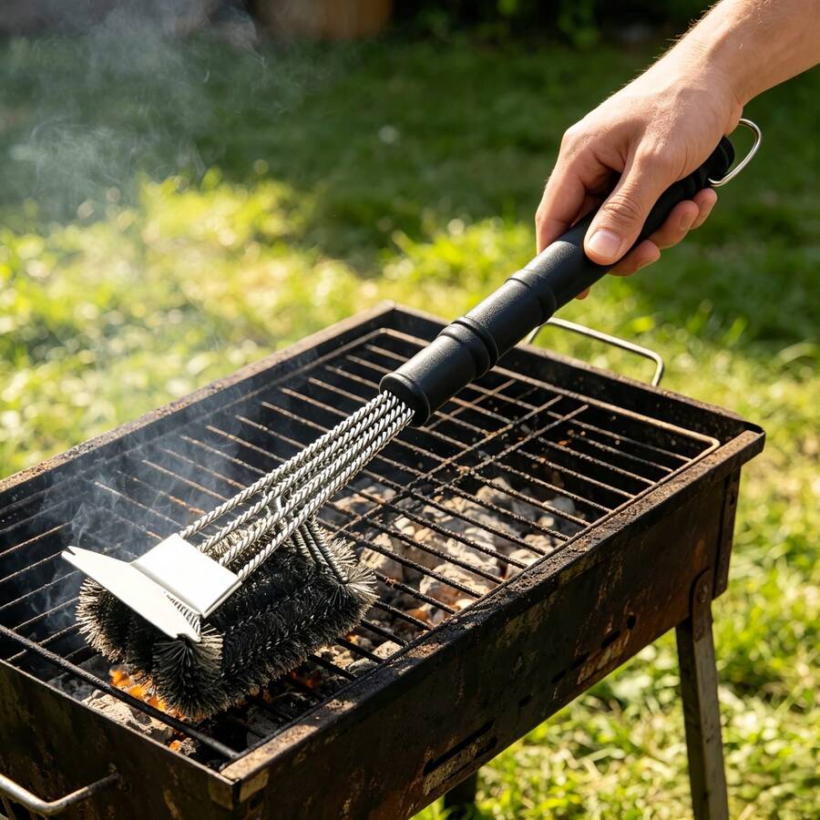 Barbecue Brush And Scraper, Heavy-Duty Multi-Purpose Cleaning Tool With Steel Wire Brush Head, Suitable For Gas Grills And Charcoal Grills