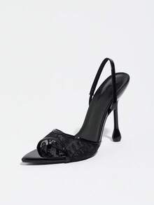 Women's High Heel Sandals Mesh Embroidered Back Strap Water Drop Heel Pointed Toe Stiletto Heel Slip-On Back Strap Open Toe High Heel Shoes Elegant Women's Sandals Fashion Party Celebrity High-End Banquet Ball Dress Shoes Women's High Heels Mule Shoes Women's Summer Sandals Black High Heels Elegant Women's Shoes Women's Sandals - Black - View 6