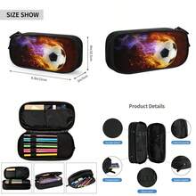 Estuche para lápices de gran capacidad para niños y niños con cremalleras estuche deportivo negro papel de impreso para oficina y escuela - Ftbol con fuego - Ver 1
