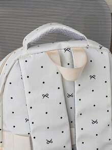 Ransel Polkadot dengan Pita, Tas Sekolah Siswa dengan Tempelan Kartun Lucu, Ransel Komuter Multi-Layer Kapasitas Besar - MultiWarna - View 5