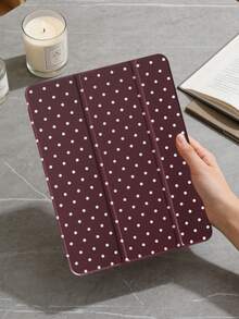 波點紅色平板電腦保護殼，相容 iPad Mini6/Mini7/Air/Air2/9.7/10.2/10.5/10.9 (Air4-Air8)/Pro 11/10th Gen/A16/Pro 11 2024 機型，彩繪圖案平板保護殼配透明壓克力背殼，三折支架，自動休眠/喚醒，內建筆槽，不含筆，部分機型附相機框 - 酒紅色 - 查看 9