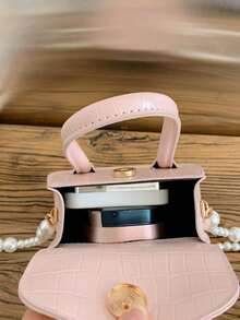 1pc Girls Solid Color Crocodile Pattern PU Magnetic Closure Fashion Handbag Pearl Chain Mini Shoulder Crossbody Bag Suitable For All Seasons Daily Use - A - View 9
