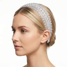1pc Summer Solid Color Tulle Wide Band Korean Style Women's Headband Simple Fashion Gem Rhinestone Decor Elegant Elegant Versatile Daily Outing Hair Accessory - FG942-white - View 3
