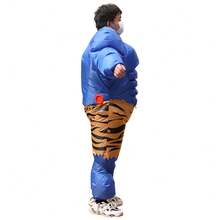 Traje inflable de hombre musculoso para adultos, disponible en rojo y azul, con dos opciones: traje de muñeco de fitness excéntrico, accesorios de broma y actuación para fiestas de Halloween - Multicolor - Ver 9