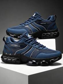 Men's Sports Shoes 2026 Newest All-Black Thick Sole Chunky Sneakers Height-Increasing Shock-Absorbing Breathable Mesh Athletic Shoes Streetwear Versatile Men's Shoes Leather PU Mesh Splicing Marathon Running Shoes Men's Plus Size 46 Shoes Youth Handsome Men's Shoes - Royal Blue - View 13