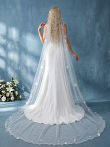 3m Long Wedding Veils 1 Tier Bridal Veils With Lettuce Trim No Comb Soft Tulle Accessories With Pearls Flower - Multicolor - View 6