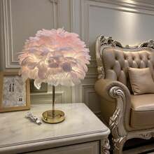 1pc Rechargeable Feather Table Lamp, Nordic Modern Cordless Portable Home Decor Light, Romantic Bedroom Bedside Lamp, Warm Girl Atmosphere Small Night Light + 1 Data Cable Set - Multicolor - View 2
