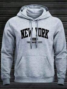 New York City Sweatshirt Launch Men's Unisex Kangaroo Hoodie Warm Jacket Winter 2026 Comfortable Sweatshirt 100% Cotton - 灰色 - 查看 1