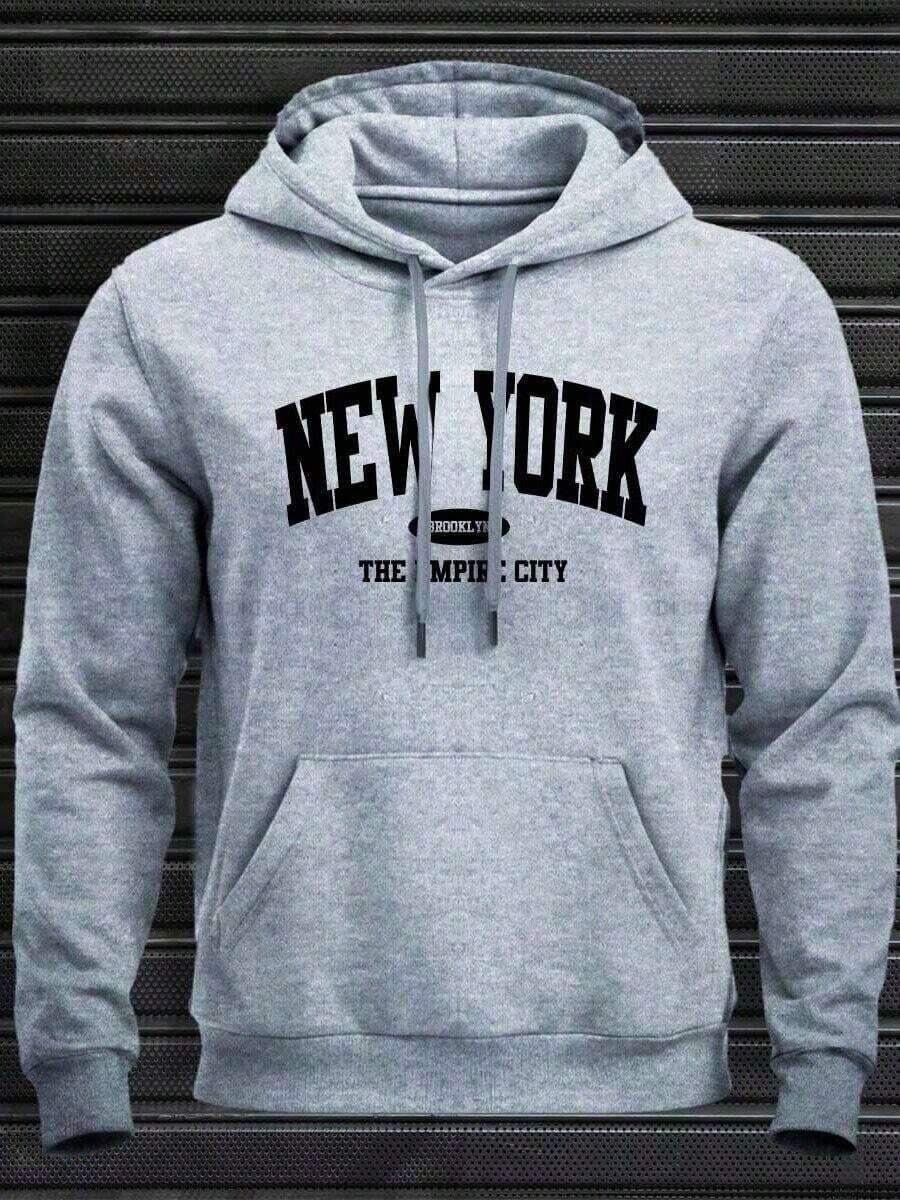 New York City Sweatshirt Launch Men's Unisex Kangaroo Hoodie Warm Jacket Winter 2026 Comfortable Sweatshirt 100% Cotton - 灰色 - 查看 1