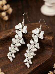 1 Pair Minimalist Long Exquisite Creative Floral Plant Alloy Women's Dangle Earrings - Silver - View 4
