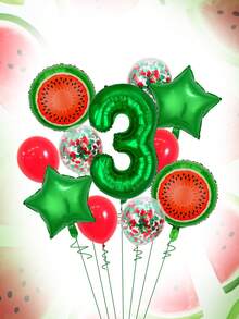11pcs 32-Inch Red & Green Number Balloon Set, 18-Inch Watermelon Foil Balloon, Star Balloon, 12-Inch Red & Green Foil Confetti Transparent Latex Balloon, Suitable For Birthday Party, Watermelon Party, Summer Party Decoration - Multicolor - View 14