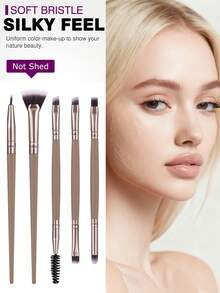 3/6/51PCS Professional Makeup Brush Set With Beauty Tools, Synthetic Brushes, Makeup Sponges, Powder Puffs, Headband & Cleaning Tool For Daily Makeup - Brown - View 3
