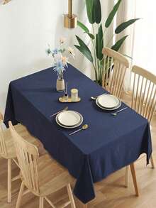 1pc Solid Color Polyester Tablecloth For Dining Table, Coffee Table, Living Room, Suitable For Wedding Banquet, Birthday Party, Home Decor, Outdoor, Study, Kitchen - Navy Blue - View 12