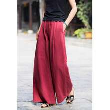 Women's Casual Fashionable, Casual And Elegant Loose Plain-Colored Straight-Leg Pants - For Work, Office, Versatile Style - 酒紅色 - 查看 2