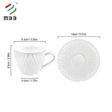 12pcs White Cup & Saucer Set, Ceramic Coffee Cup & Saucer, Breakfast/Tea Cup, Home Decor; 6pcs White Tea Cup & Saucer Set, Porcelain White Tea Cup Set, Unique Embossed Design, Dishwasher , Christmas Gift - Multicolor - View 10