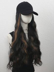 24 Inch Women's Long Curly Synthetic Wig With Pointed Cap, Heat Resistant Fiber, Realistic Appearance, Suitable For Daily Wear, Halloween - Brown Highlight - View 5
